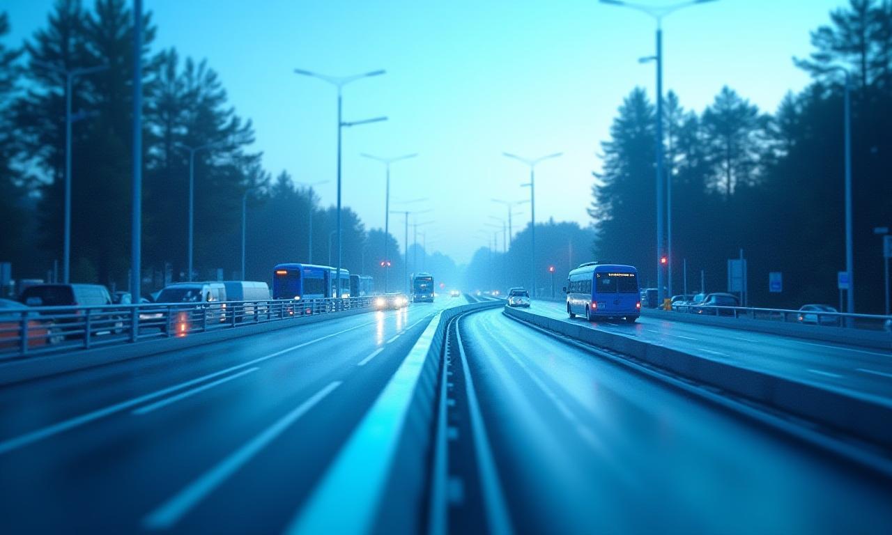 Moderne Straßenszene mit intelligenten Mautsystemen und vernetzten Fahrzeugen